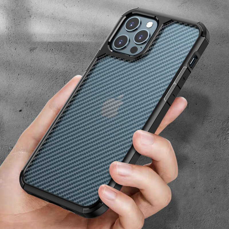Husa iPhone 12 Pro Max Techsuit CarbonFuse transparenta, negru
