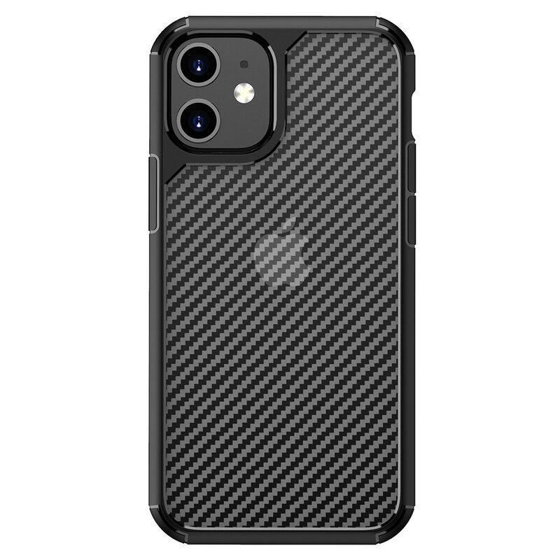Husa iPhone 12 Mobster Carbon Fuse Transparenta - Negru