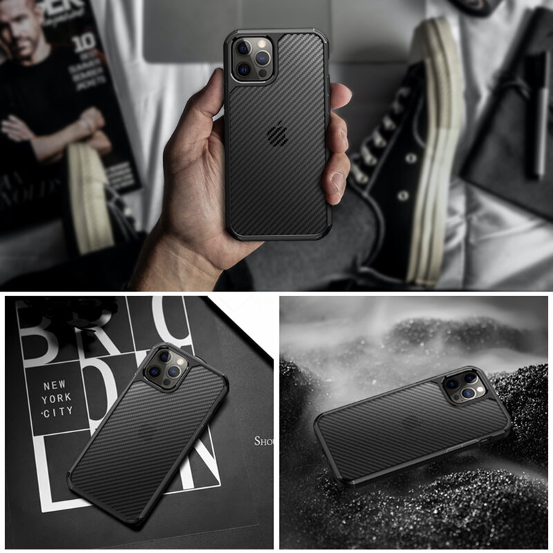 Husa iPhone 12 Techsuit CarbonFuse transparenta, negru