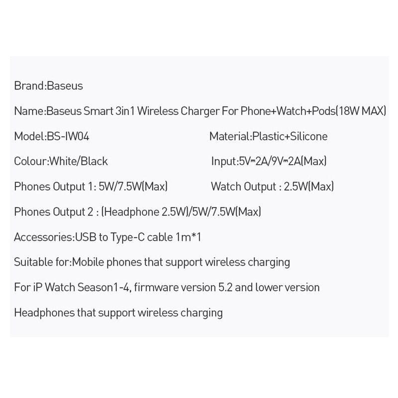 Incarcator Wireless Baseus Smart 3in1 Smartphones, Apple Watch and AirPods - WX3IN1-01 - Black