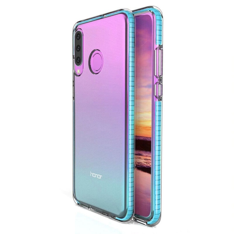 Husa Huawei P30 Lite Transparenta Spring Case Flexibila Cu Margini Colorate - Bleu