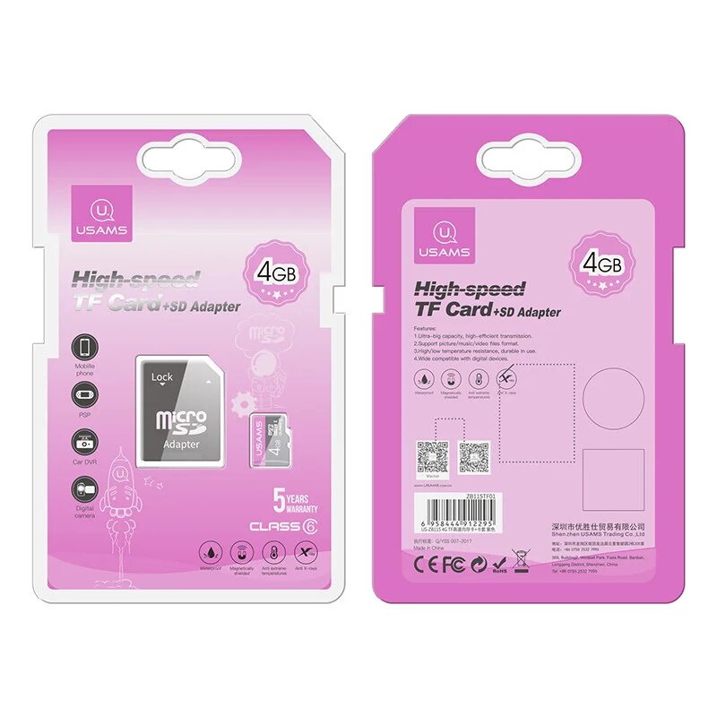 Card de memorie Micro SDHC Clasa 10 + adaptor Usams 4GB, US-ZB115