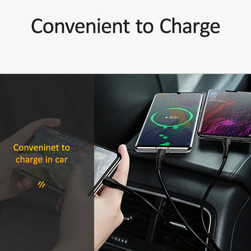 Incarcator auto Usams C13 + Cablu U35 Micro-USB, Lightning, Type-C 2A, negru