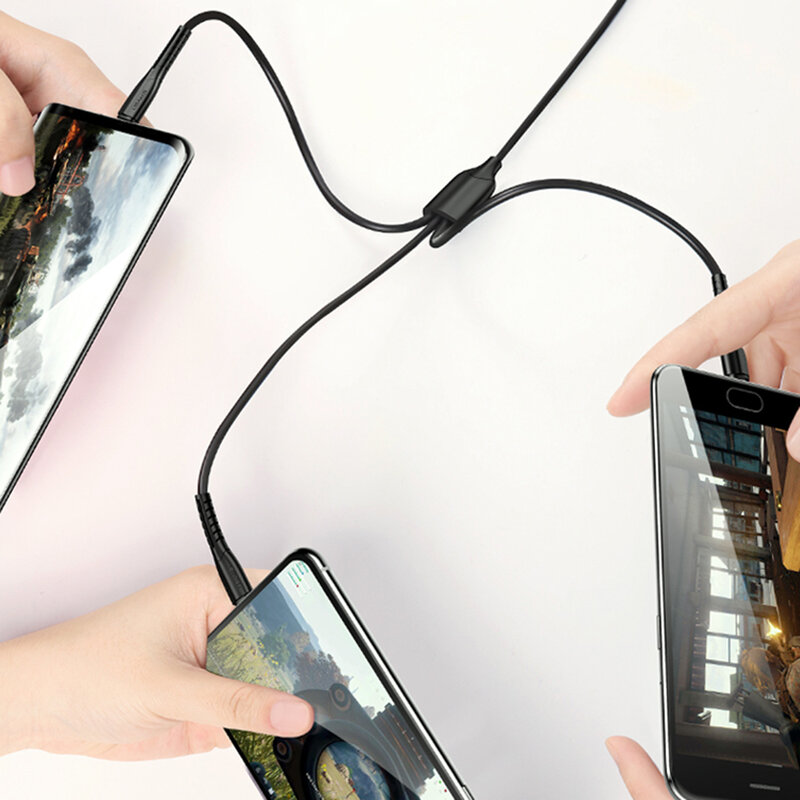 Incarcator auto Usams C13 + Cablu U35 Micro-USB, Lightning, Type-C 2A, negru