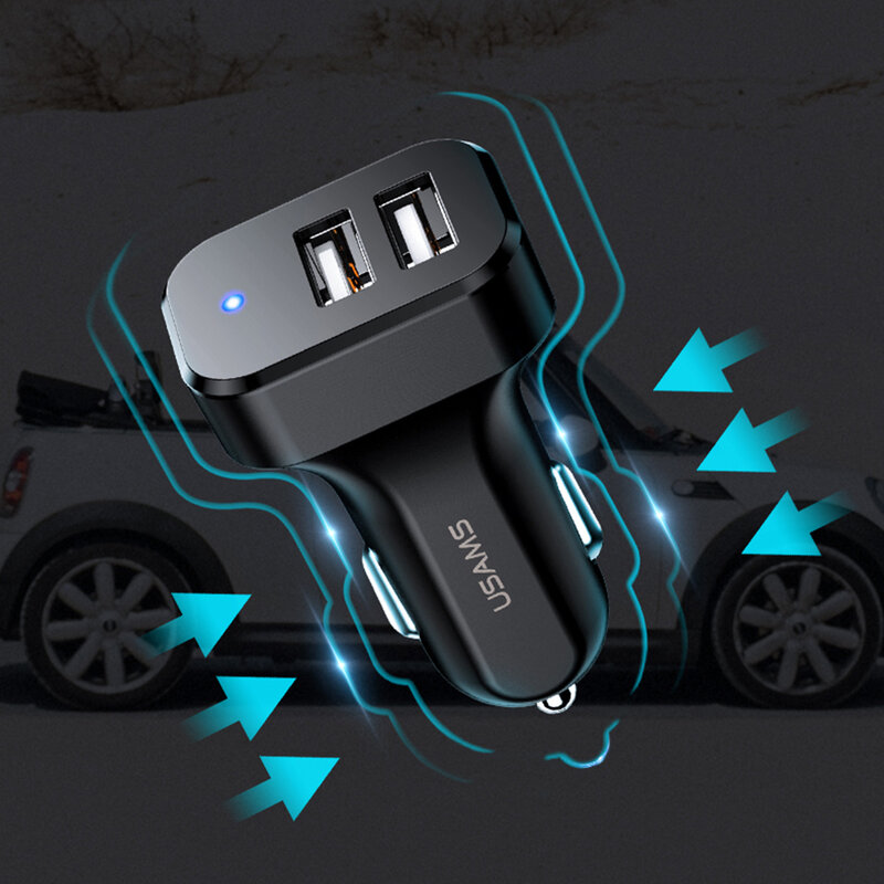 Incarcator auto Usams C13 + Cablu U35 Micro-USB, Lightning, Type-C 2A, negru