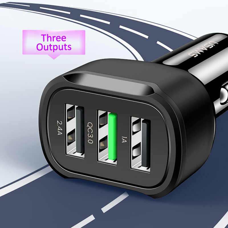 Incarcator auto 3x USB cu incarcare rapida USAMS C17 18W, US-CC100, negru