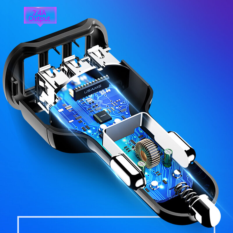 Incarcator auto 3x USB cu incarcare rapida USAMS C17 18W, US-CC100, negru