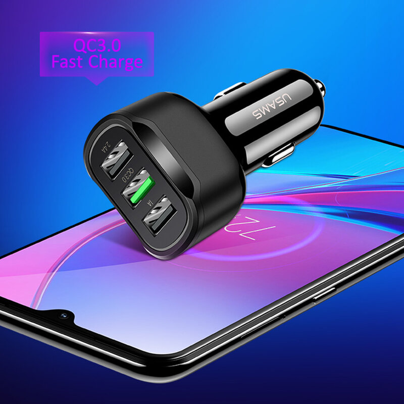 Incarcator auto 3x USB cu incarcare rapida USAMS C17 18W, US-CC100, negru