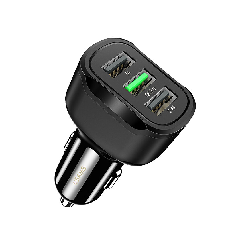 Incarcator auto 3x USB cu incarcare rapida USAMS C17 18W, US-CC100, negru