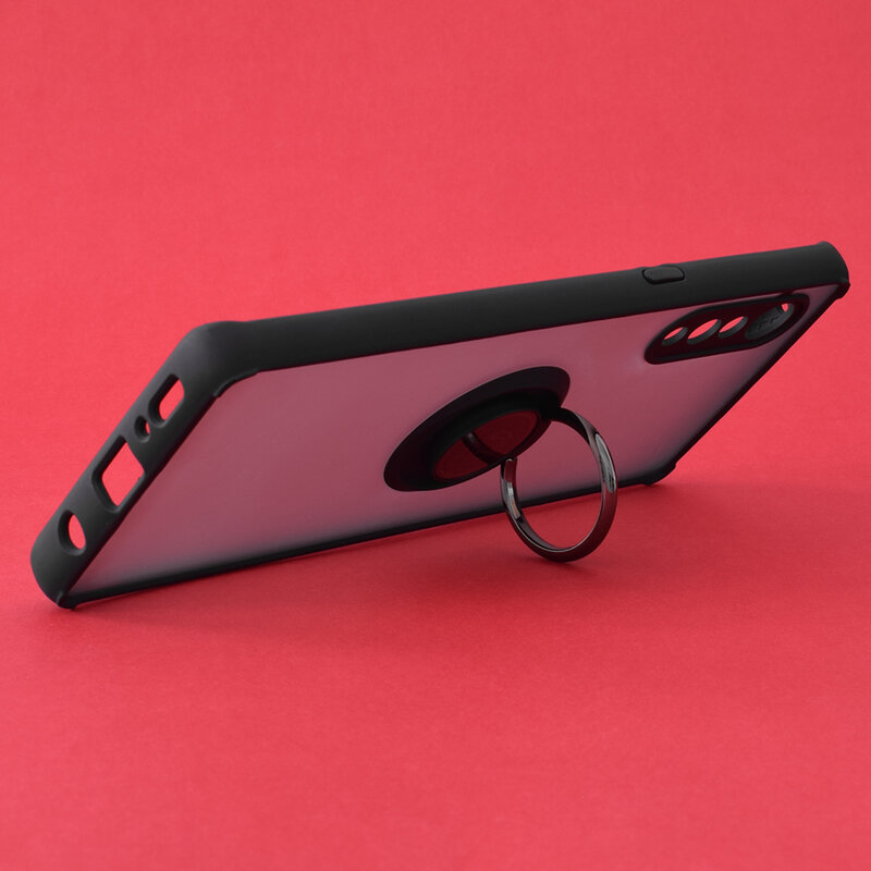 Husa LG Velvet 5G Techsuit Glinth Cu Inel Suport Stand Magnetic - Negru