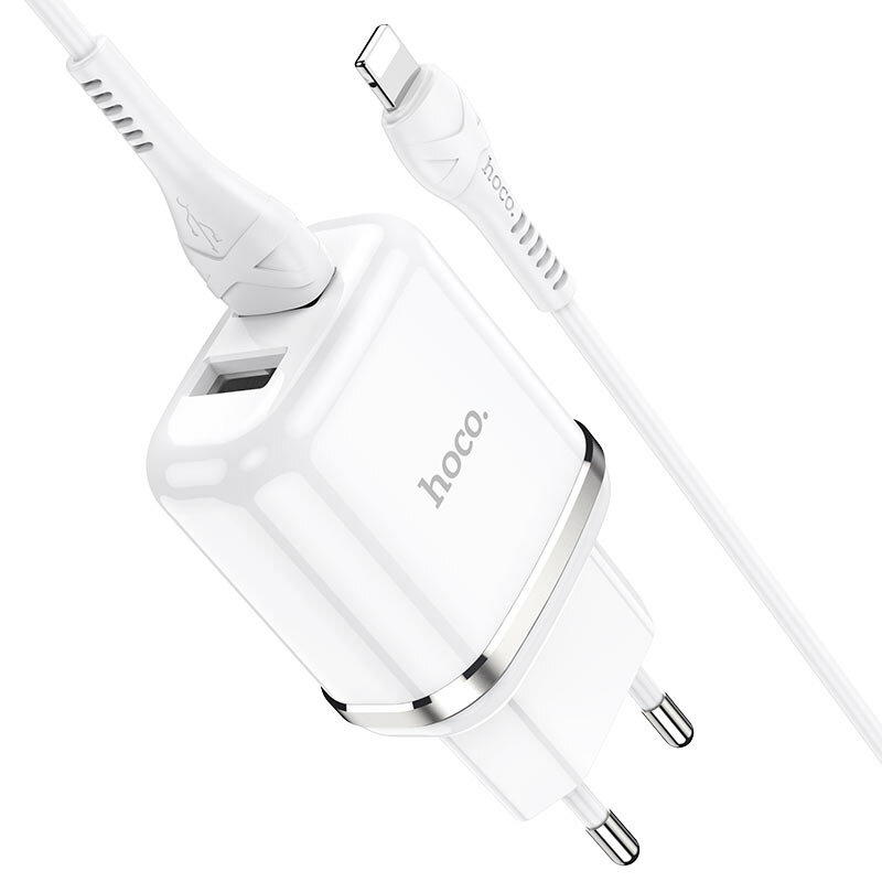 Incarcator Priza Hoco N4 2xUSB Cu Incarcare Rapida Si Cablu Lightning 1m - 2.4A - Alb