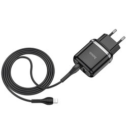 Incarcator Priza Hoco N4 2xUSB Cu Incarcare Rapida Si Cablu Type-C 1m - 2.4A - Negru