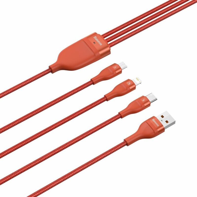 Cablu De Date 3in1 Lightning, Micro-USB, Type-C 1.2m 5A  Baseus, portocaliu, CA1T3-07