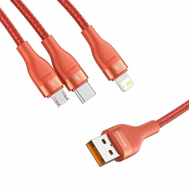 Cablu De Date 3in1 Lightning, Micro-USB, Type-C 1.2m 5A  Baseus, portocaliu, CA1T3-07