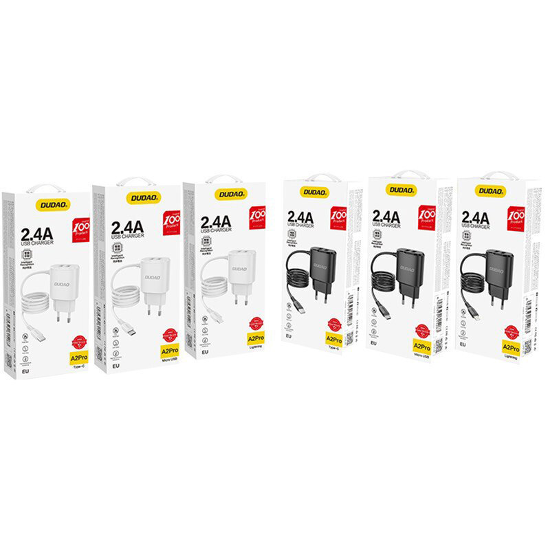 Incarcator Priza 2x USB Cu Cablu Lightning Dudao A2 Pro 2.4A 5V - Negru