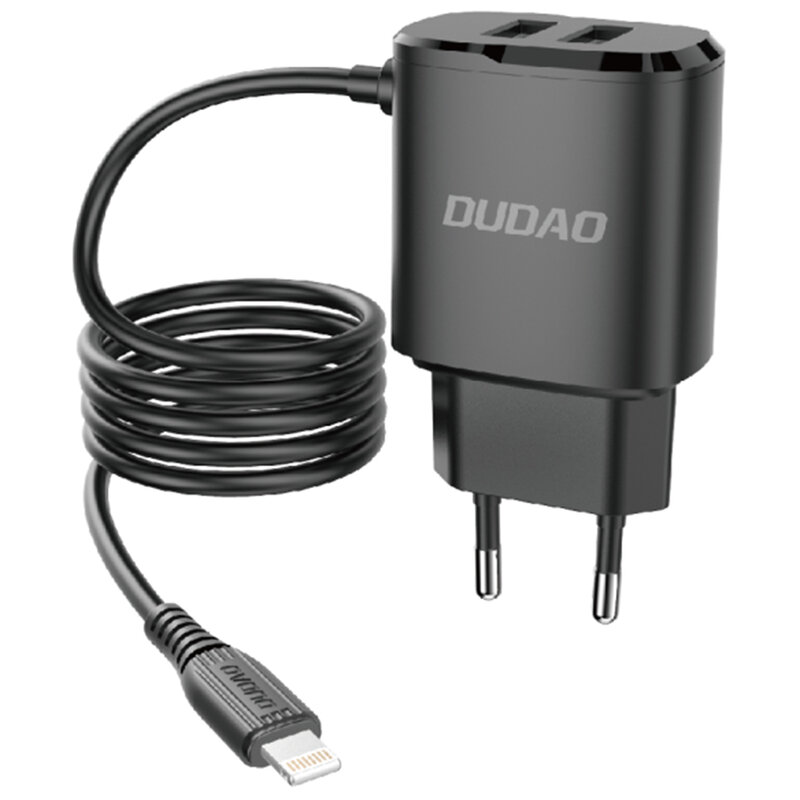 Incarcator Priza 2x USB Cu Cablu Lightning Dudao A2 Pro 2.4A 5V - Negru