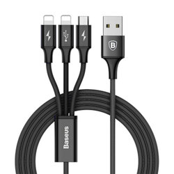 Cablu De Date 3in1 Micro-USB, 2x Lightning Baseus 3A 1.2m - CAMLL-SU01 - Negru