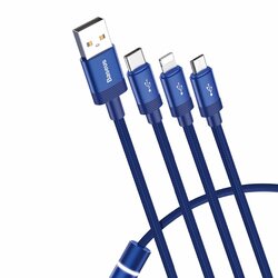 Cablu De Date Baseus 3in1 Micro-USB / Type-C / Lightning 3.5A 1.2m - CAMLT-PY03 - Albastru