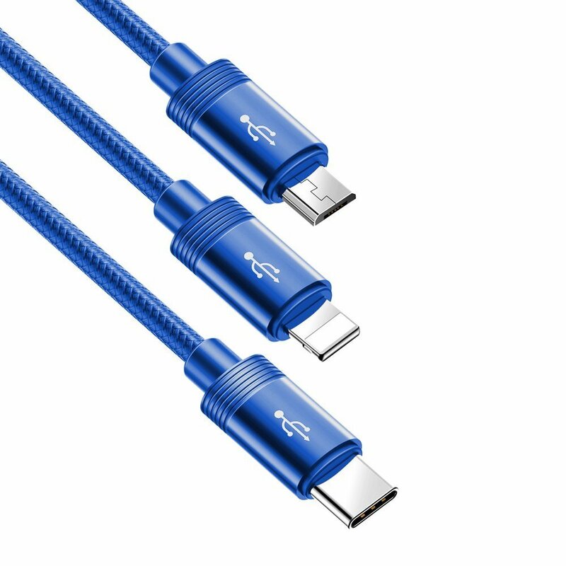 Cablu De Date Baseus 3in1 Micro-USB / Type-C / Lightning 3.5A 1.2m - CAMLT-PY03 - Albastru