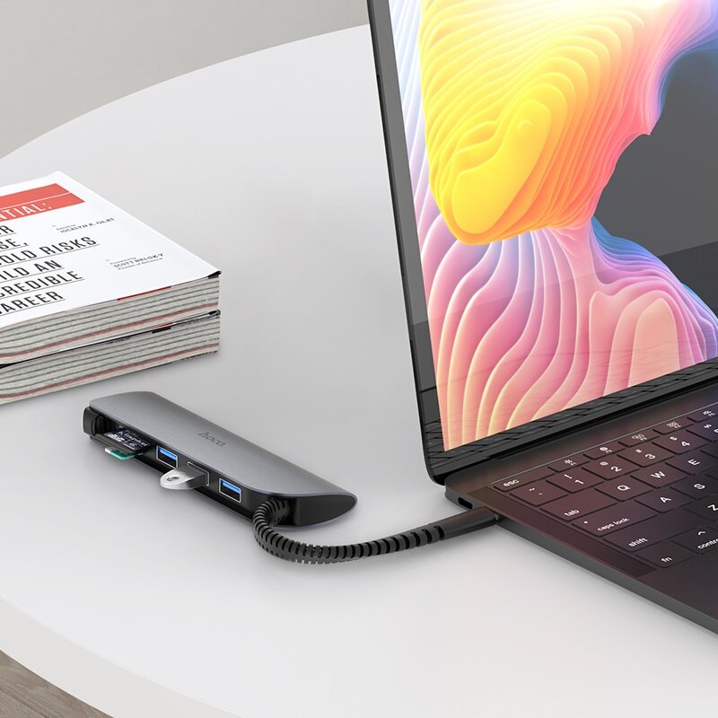 Adaptor 5in1 Convertor Type-C la 3x USB 3.0, SD, TF Hoco HB17 - Negru