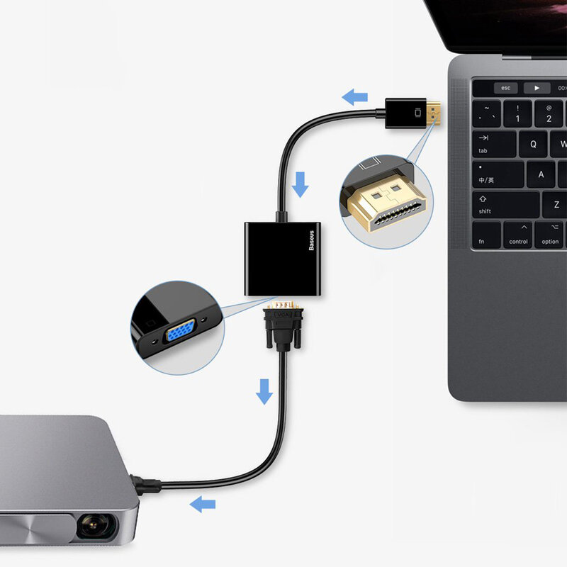 Adaptor HDMI La VGA Cu Micro-USB, AUX Audio 3.5mm Baseus - CAHUB-AH01 - Negru