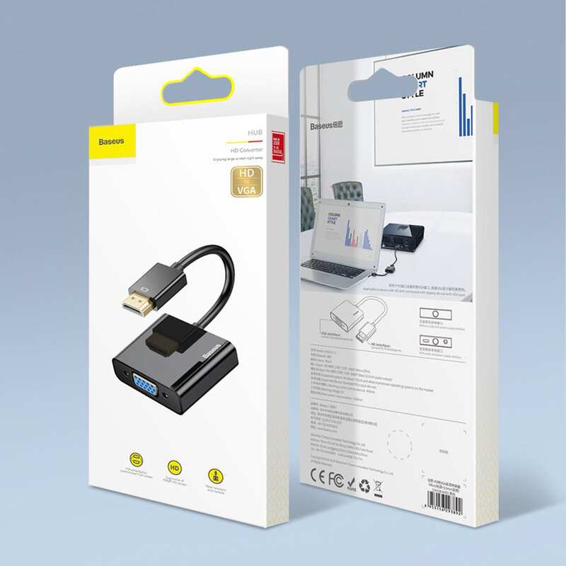 Adaptor HDMI La VGA Cu Micro-USB, AUX Audio 3.5mm Baseus - CAHUB-AH01 - Negru