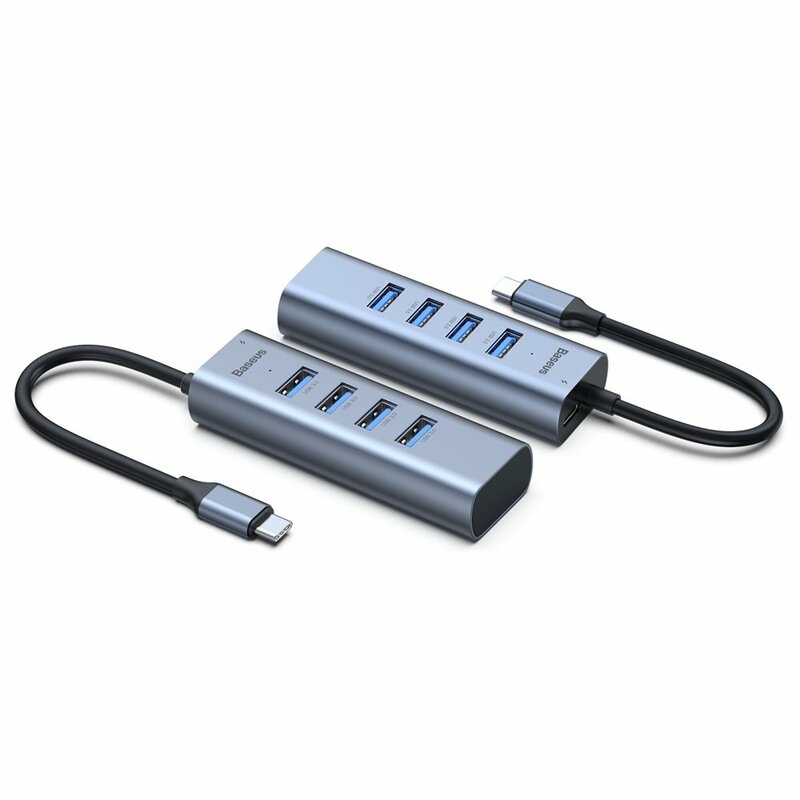 Hub Adaptor Type-C la 4x USB 3.0, USB-C PD Baseus 3A 60W - CAHUB-Q0G - Gri