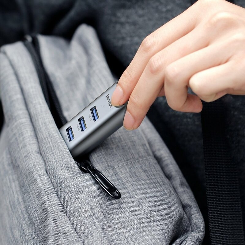 Hub Adaptor Type-C la 4x USB 3.0, USB-C PD Baseus 3A 60W - CAHUB-Q0G - Gri