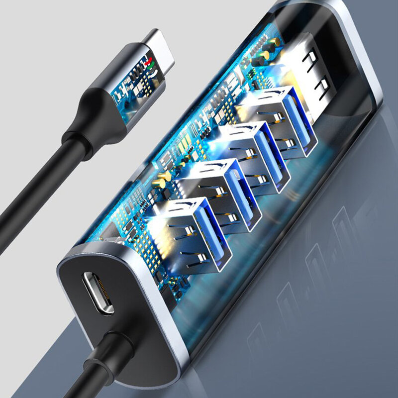 Hub Adaptor Type-C la 4x USB 3.0, USB-C PD Baseus 3A 60W - CAHUB-Q0G - Gri