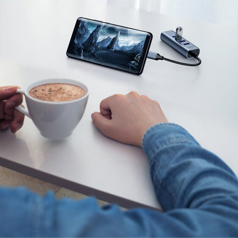 Hub Adaptor Type-C la 4x USB 3.0, USB-C PD Baseus 3A 60W - CAHUB-Q0G - Gri