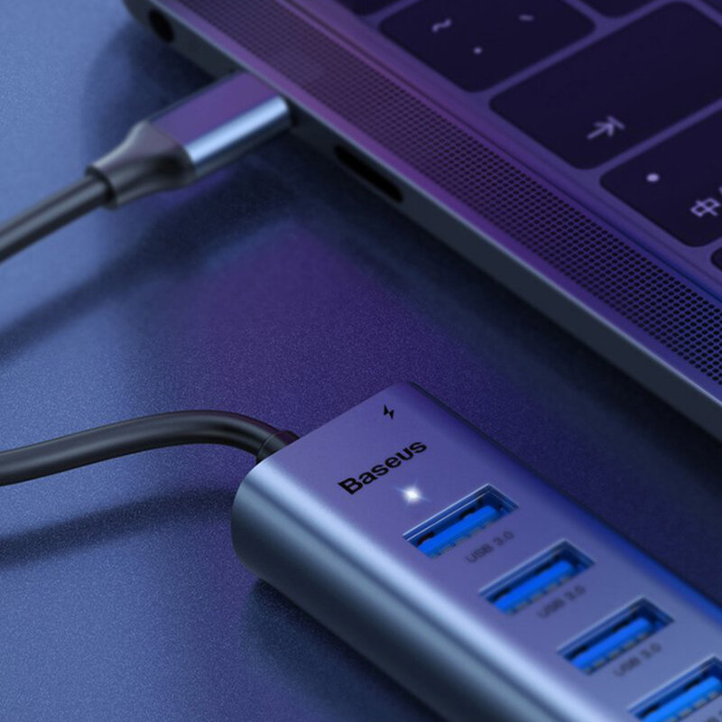 Hub Adaptor Type-C la 4x USB 3.0, USB-C PD Baseus 3A 60W - CAHUB-Q0G - Gri