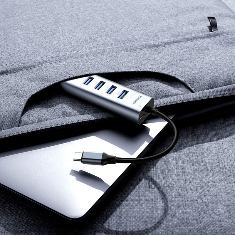 Hub Adaptor Type-C la 4x USB 3.0, USB-C PD Baseus 3A 60W - CAHUB-Q0G - Gri