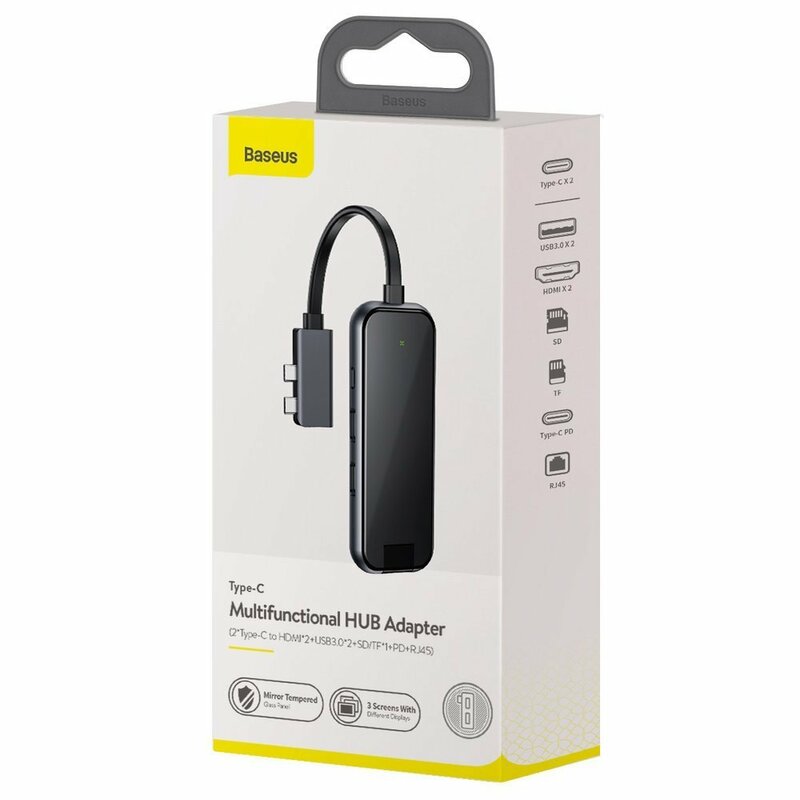 Hub Adaptor 2x Type-C La 2x HDMI, 2x USB, SD/ TF, PD, RJ45 Baseus - CAHUB-FZ0G - Gri 