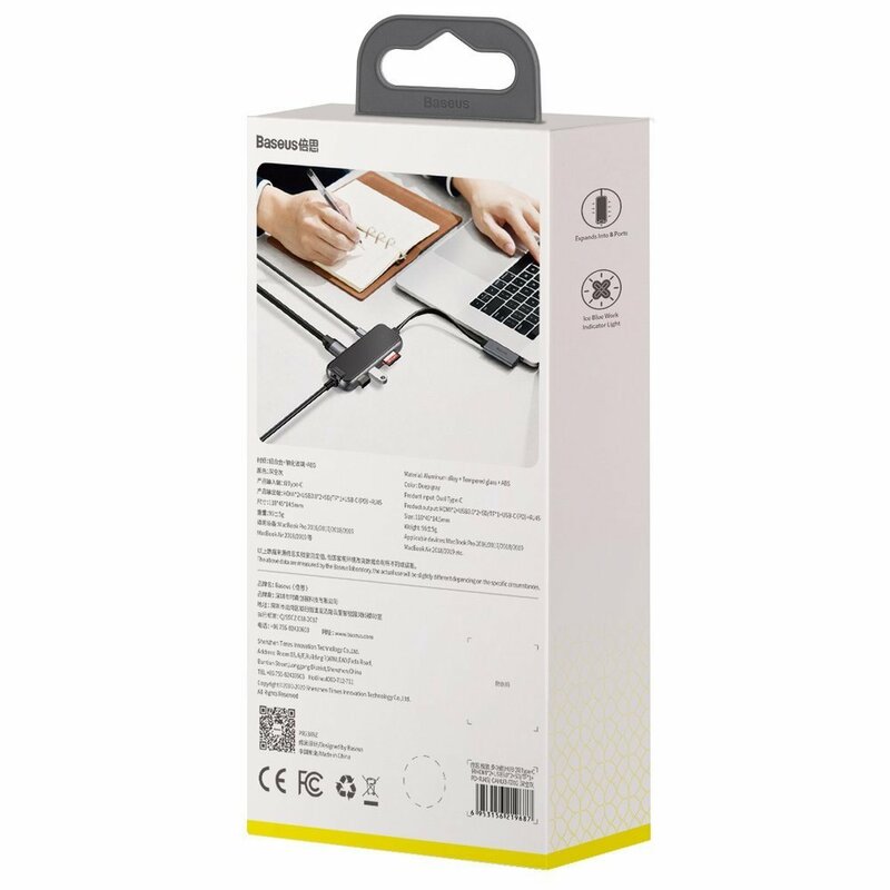 Hub Adaptor 2x Type-C La 2x HDMI, 2x USB, SD/ TF, PD, RJ45 Baseus - CAHUB-FZ0G - Gri 