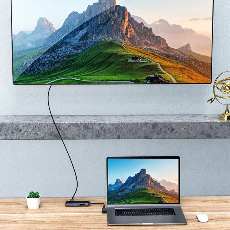 Hub Adaptor 2x Type-C La 2x HDMI, 2x USB, SD/ TF, PD, RJ45 Baseus - CAHUB-FZ0G - Gri 