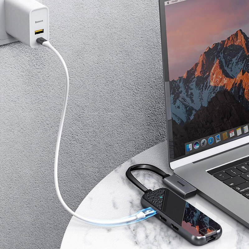 Hub Adaptor 2x Type-C La 2x HDMI, 2x USB, SD/ TF, PD, RJ45 Baseus - CAHUB-FZ0G - Gri 