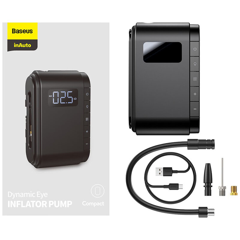 Compresor Auto Baseus, Pompa Electrica, Afisaj LED, Baterie 4000mAh - CRCQB03-01 - Negru