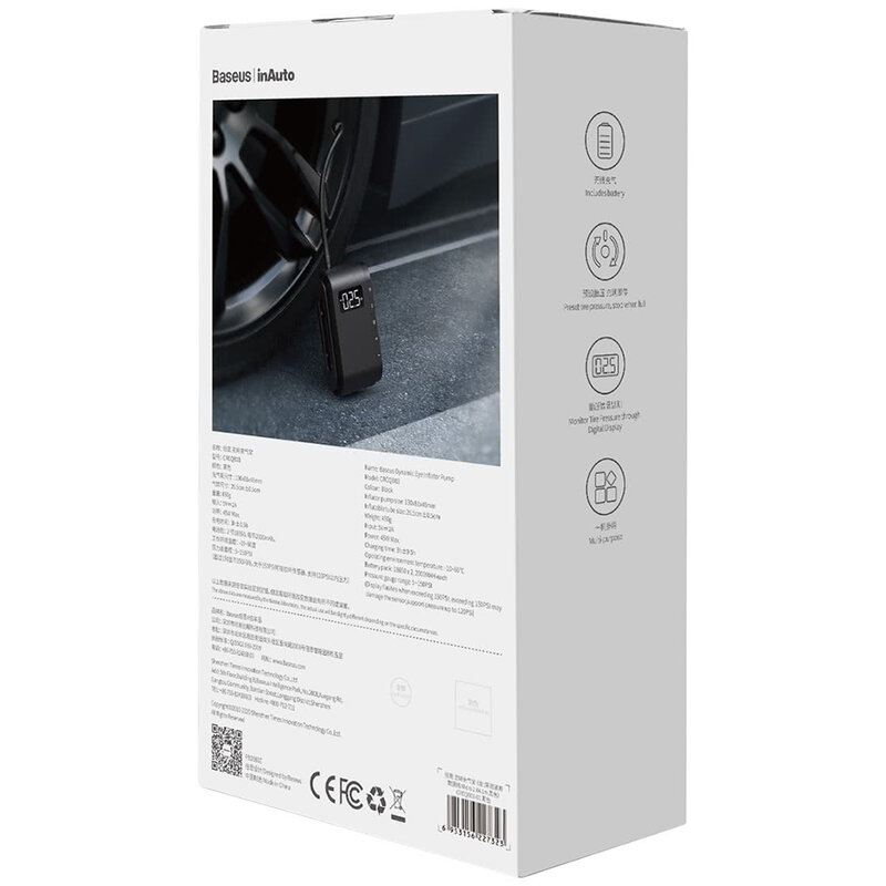 Compresor Auto Baseus, Pompa Electrica, Afisaj LED, Baterie 4000mAh - CRCQB03-01 - Negru