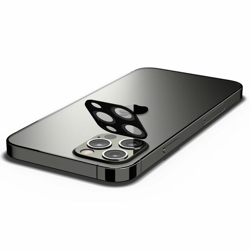 [Pachet 2x] Folie Sticla Camera iPhone 12 mini Spigen Glas.t R Slim 9H Lens Protector - Black