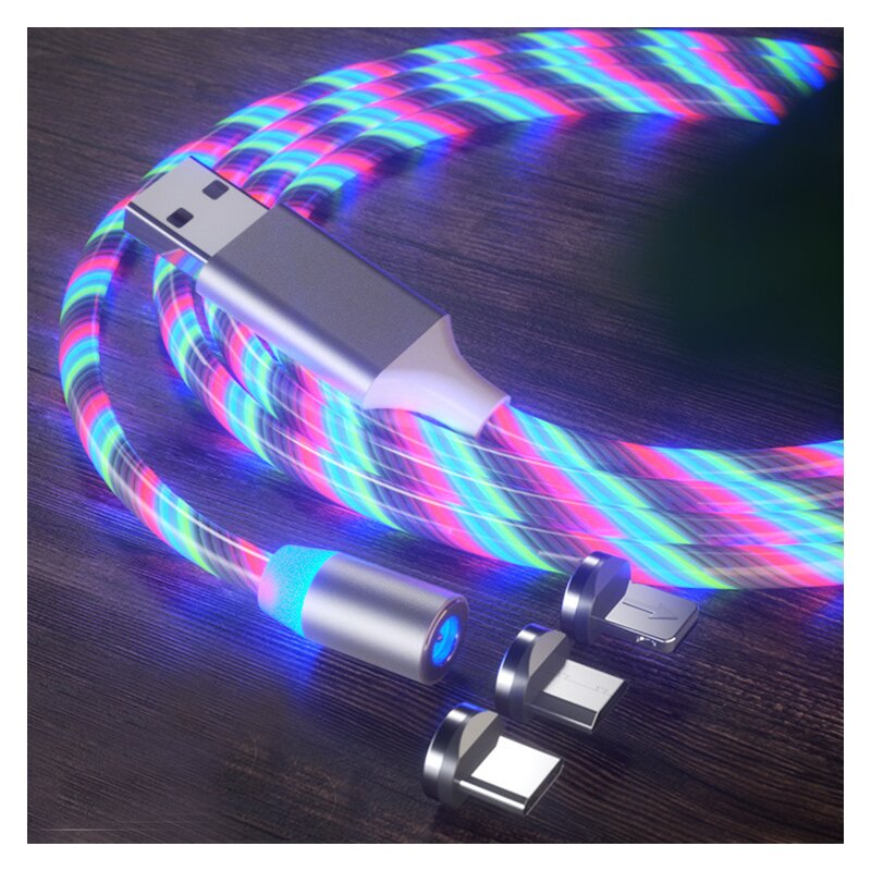 Cablu de Incarcare 3in1 Techsuit Light UP Fantasy Magnetic 1m, alb