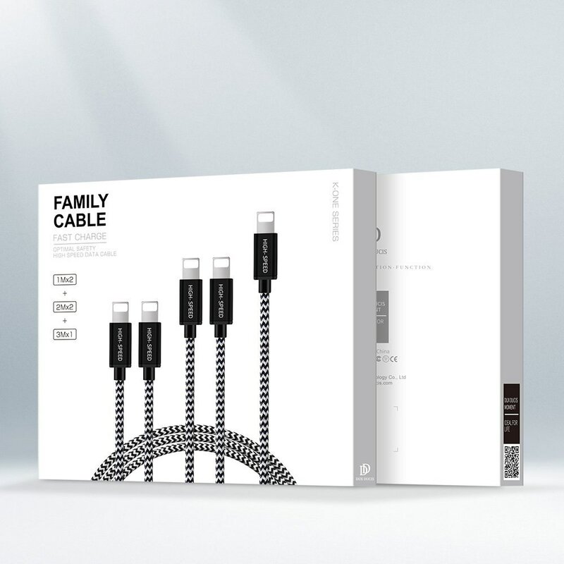 [Pachet 5x] Cablu De Date Dux Ducis K-one Lightning 2A, 1m, 2m, 3m - Negru