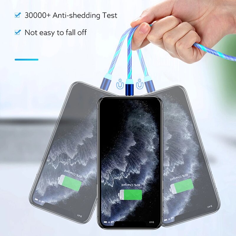 Cablu de Incarcare 3in1 Techsuit Light UP Fantasy Magnetic 1m, albastru