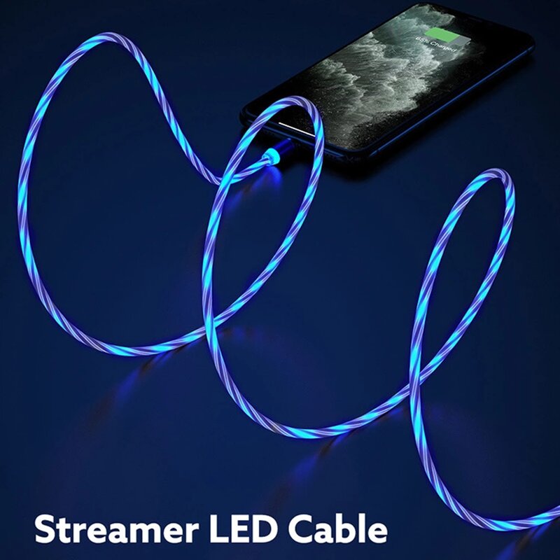 Cablu de Incarcare 3in1 Techsuit Light UP Fantasy Magnetic 1m, albastru