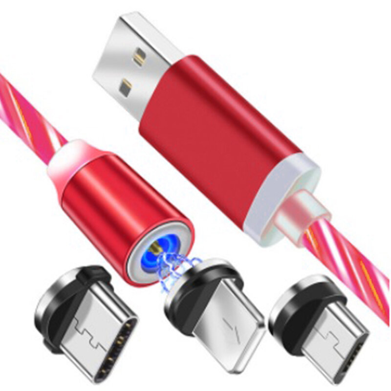 Cablu de Incarcare 3in1 Techsuit Light UP Fantasy Magnetic 1m, rosu