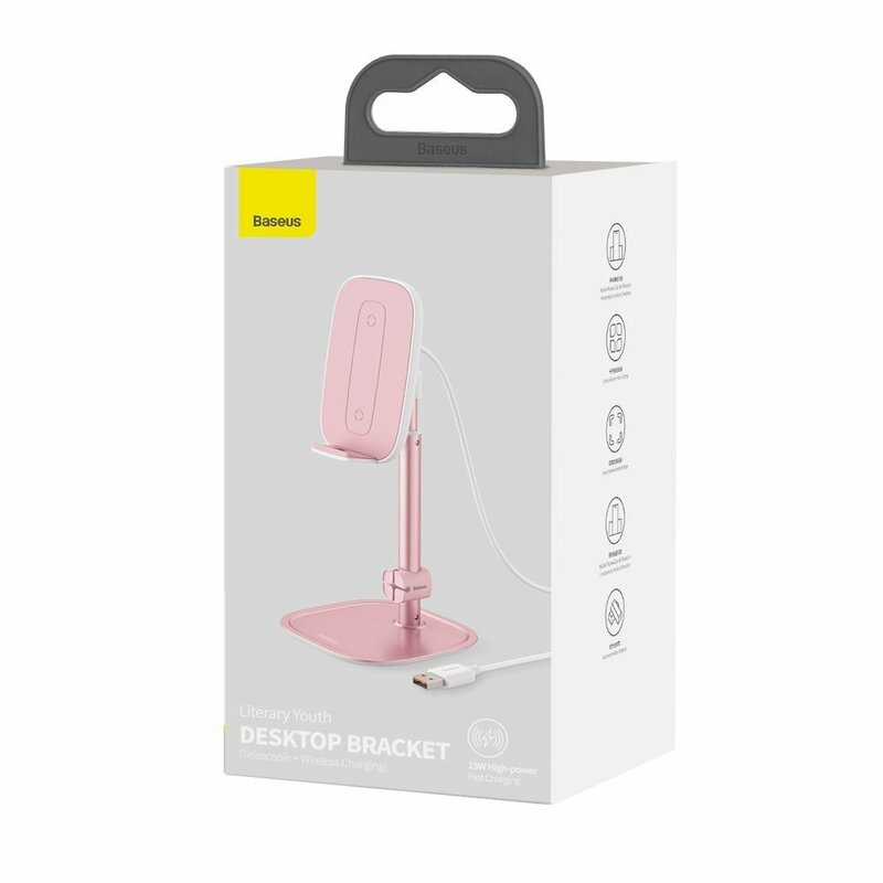 Suport Birou Baseus Cu Incarcare Wireless Pentru Telefon 15V - SUWY-D0R - Roz