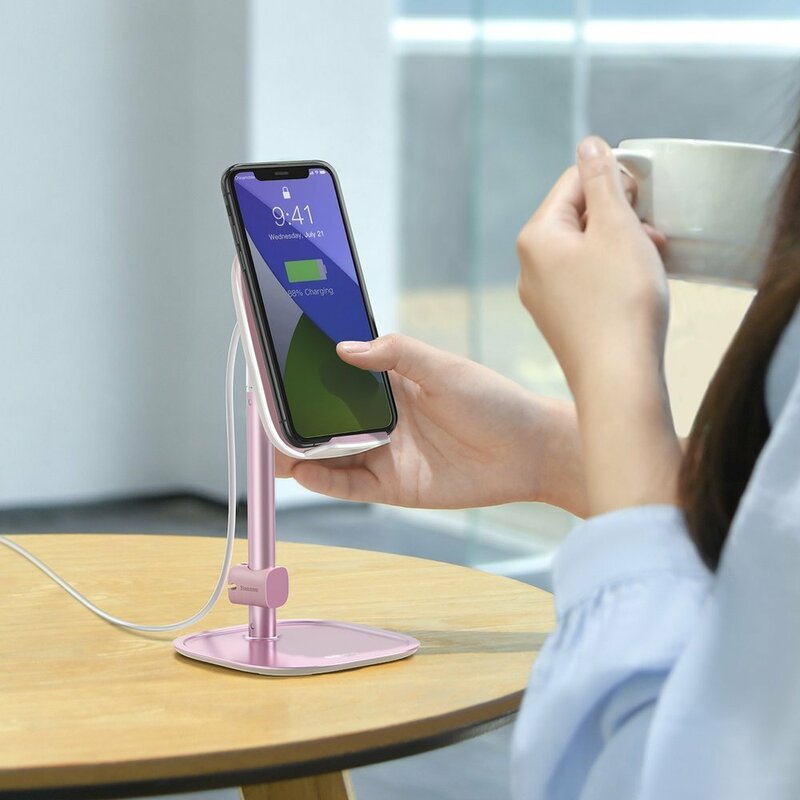 Suport Birou Baseus Cu Incarcare Wireless Pentru Telefon 15V - SUWY-D0R - Roz