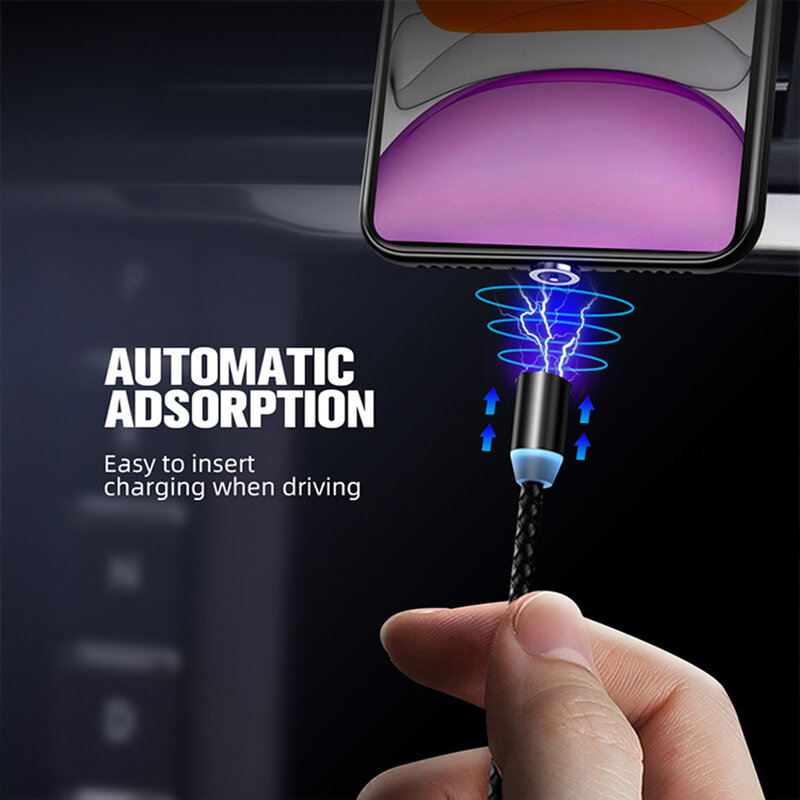 Cablu De Incarcare Mobster 3in1 Magnetic LED, Fast Charge, 1m - MC-001 - Negru