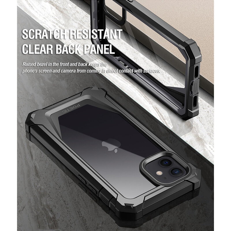 [Pachet 360°] Husa iPhone 12 Poetic Guardian + Folie Ecran - Negru