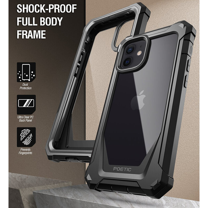 [Pachet 360°] Husa iPhone 12 Poetic Guardian + Folie Ecran - Negru