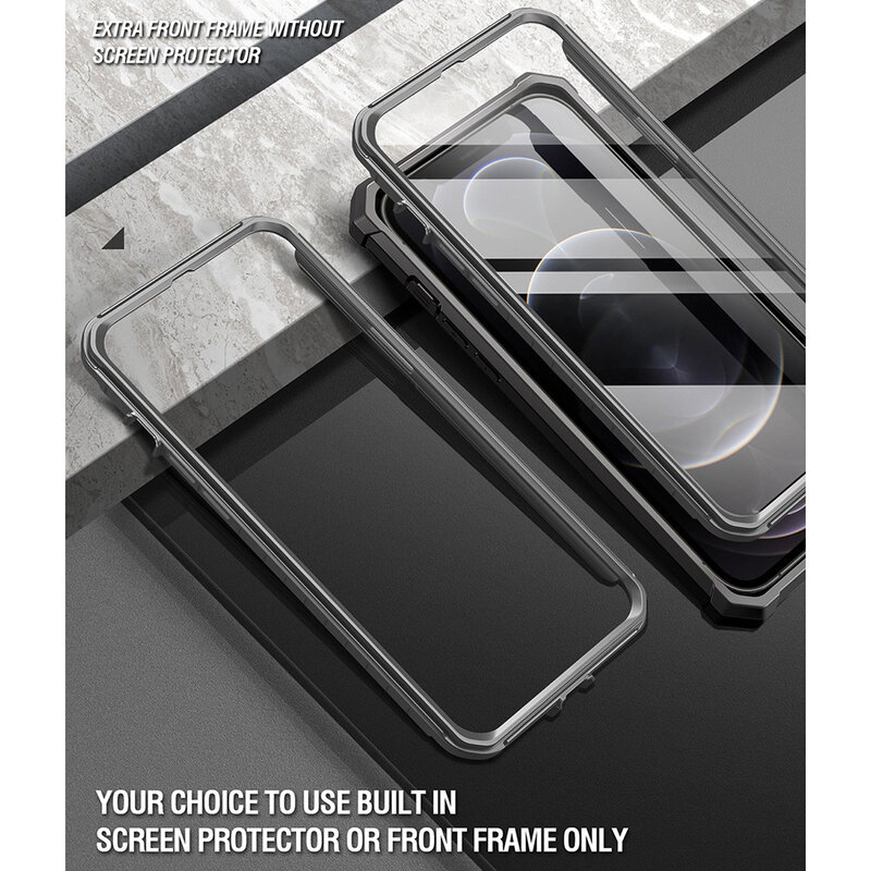 [Pachet 360°] Husa iPhone 12 Pro Max Poetic Guardian + Folie Ecran - Negru